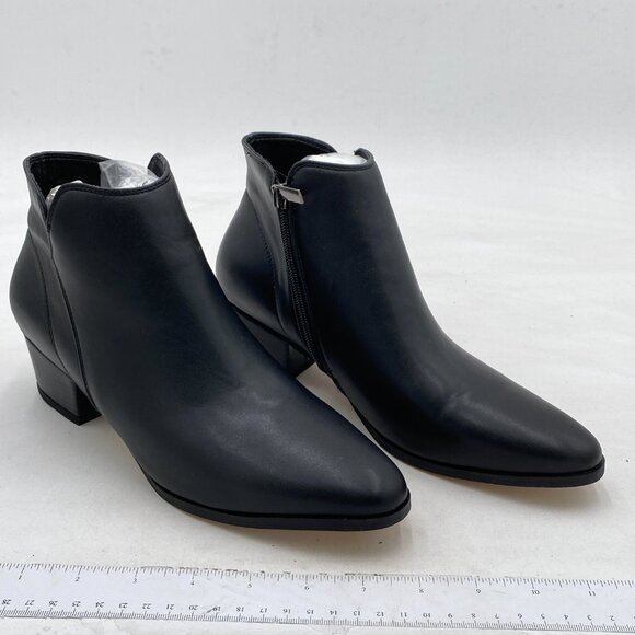 Black Women Closed Toe Ankle Boots Chunky Heels Zip Up Short Booties Work Shoes - Picture 3 of 6